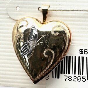 Vintage Gold Filled Heart Picture Locket Butterfly New Old Stock Original Tag